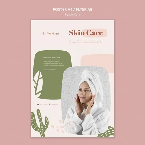 清新化妆美容水疗中心护理保养产品宣传海报PSD模板素材 Beauty Care Template