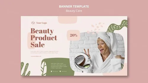 清新化妆美容水疗中心护理保养产品宣传海报PSD模板素材 Beauty Care Template