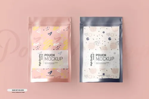 食品自封塑料袋塑封袋包装设计提案样机模板 Food supplement pouch packaging mockup
