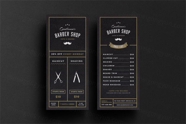 理发店商业广告宣传卡宣传单设计模板 Barbershop Rack