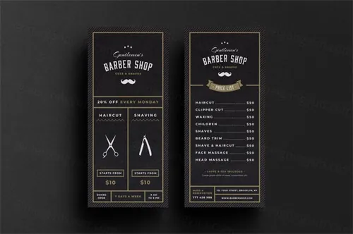 理发店商业广告宣传卡宣传单设计模板 Barbershop Rack