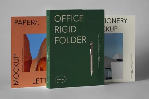 优质的文具psd文件夹样机 Rigid Psd Folder Stationery Mockup