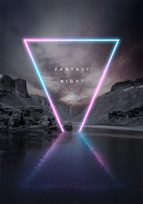 “梦幻之夜”几何霓虹图形概念抽象创意海报素材合集