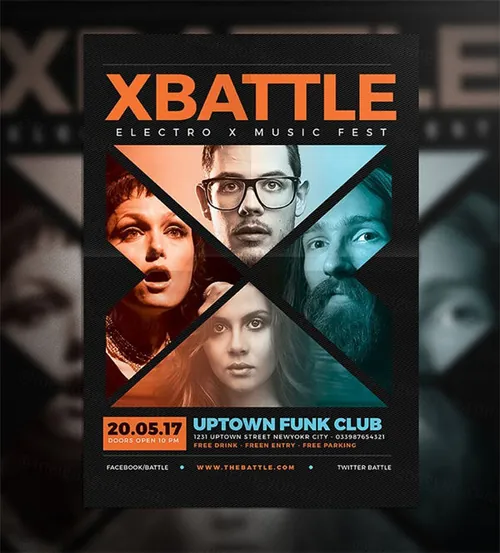 独特的音乐会海报传单设计模板 X Battle Music Flyer–