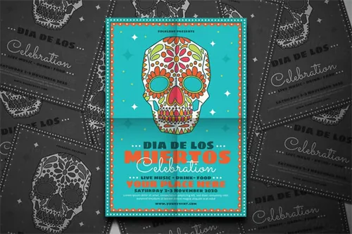 现场音乐会表演宣传海报设计模板 Dia De Los Muertos