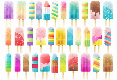 手绘水彩冰棍设计素材Watercolor Popsicles Clipart Set