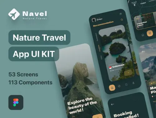 深色模式高级绿旅游分享社区APP界面UI素材 Navel - Natu
