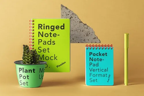 环状的Psd记事本集样机 Ringed Psd Notepad Set Mockup