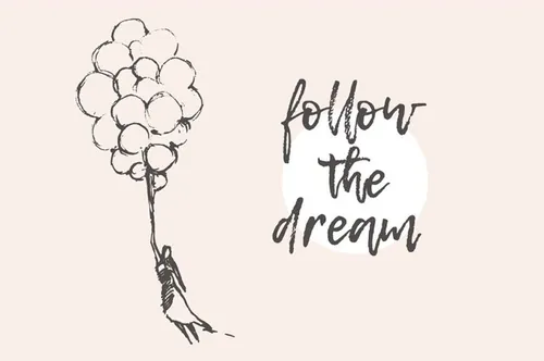 复古手绘女孩拉着气球设计素材Young girl with balloons