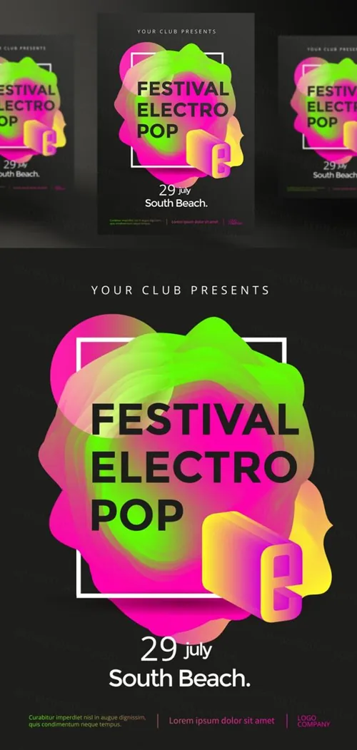 多彩活力的流体渐变流行俱乐部聚会传单海报矢量图模板
