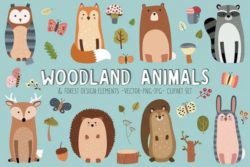 林地动物设计元素 Woodland-Animals-Design-Elements