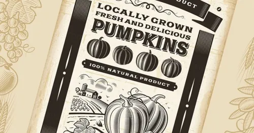 复古设计风格南瓜农产品促销海报模板 Vintage Pumpkin