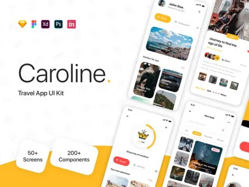 高质量旅行移动APP界面UI设计素材工具包 Caroline - Tr