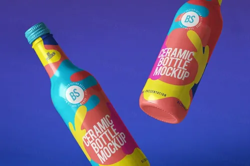 一套带有彩绘陶瓷瓶样机 Ceramic Psd Bottle Mockup