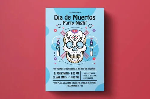墨西哥亡灵节活动海报设计模板 Dia De Los Muertos Flyer