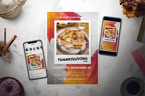 感恩节活动海报传单设计模板套装 Thanksgiving Day Flyer
