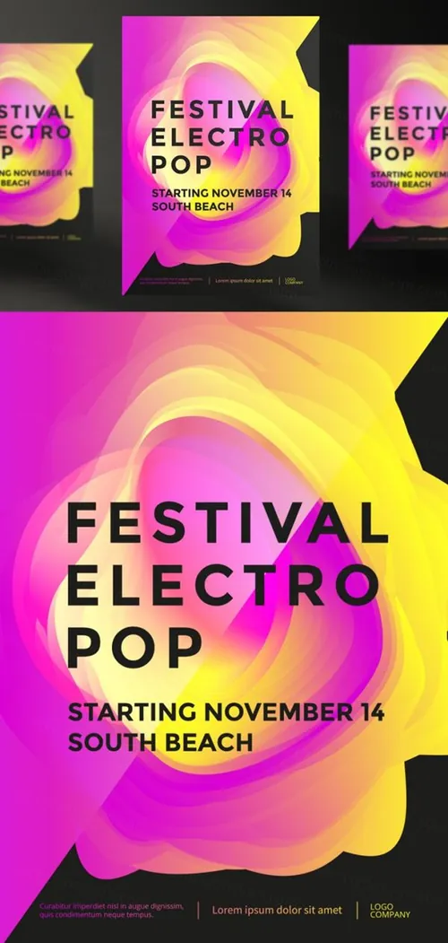 多彩活力的流体渐变流行俱乐部聚会传单海报矢量图模板