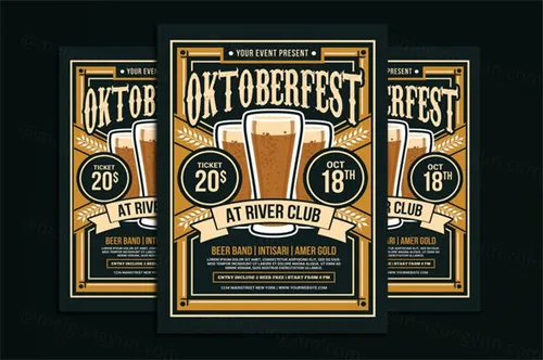 复古设计风格啤酒节活动宣传海报设计模板 Oktoberfest