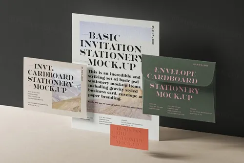 一套基本的邀请函和卡片文具样机 Psd Basic Invitation Stationery Mockup