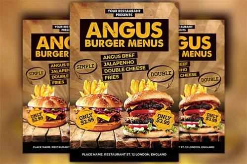 汉堡包或食品宣传单模板 Burgers Offer Food Menu Flyer