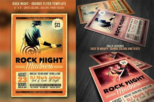 摇滚之夜活动海报传单模板 Rock Night Grunge Flyer
