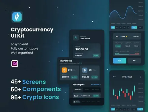 高级深色模式加密货币交易平台APP界面UI素材 Cryptocurre