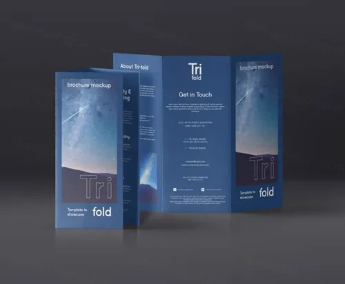 三折样机模板系列的正面和背面视图 Psd Tri Fold Mockup US A4 Vol4
