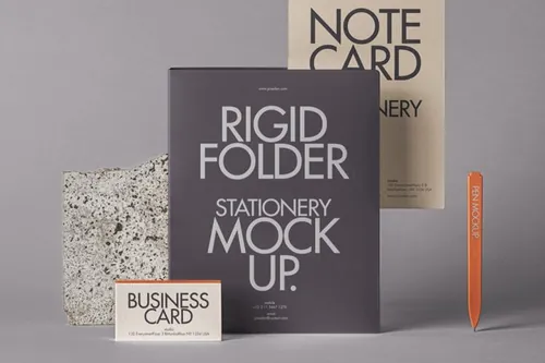 一组psd文件夹模型名片和铅笔文具样机 Psd Folder Mockup Stationery