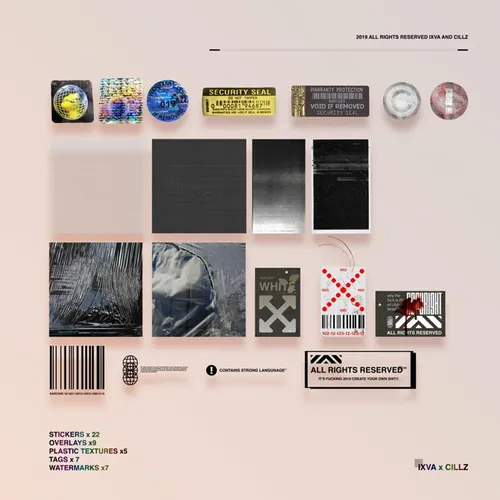 复古做旧艺术镀铬金属贴纸纹理标签封面设计工具包 IXVA x