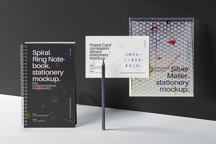 一组文具邮寄的psd样机集 Mailing Psd Stationery Mockup Set