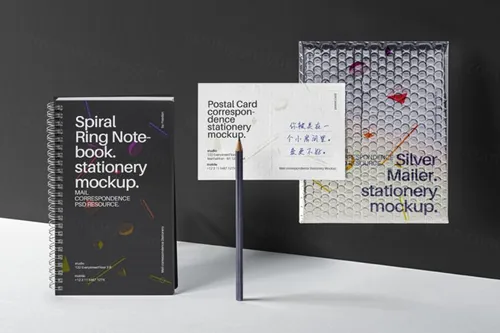 一组文具邮寄的psd样机集 Mailing Psd Stationery Mockup Set
