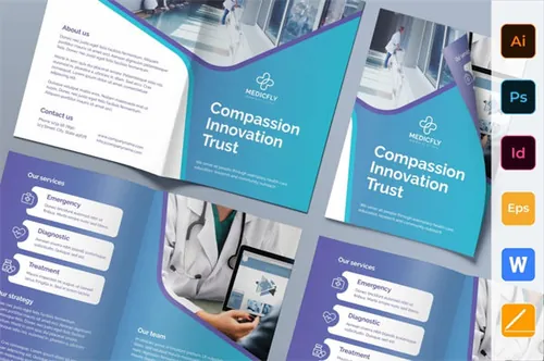 私人诊所医院对折宣传单设计模板 Medical Clinic Brochure Bifold