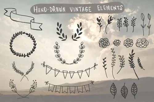 手绘花卉装饰素材包Hand-Drawn Vintage Elements