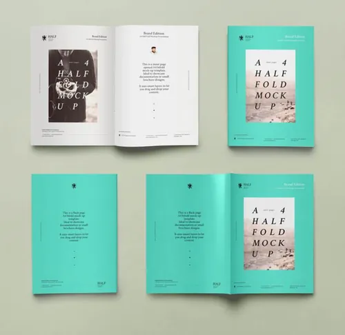 A4半折PSD小册子模板样机 Half Fold A4 Psd Mockup