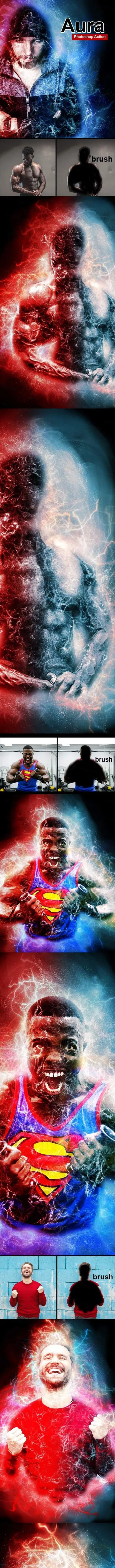 超级英雄炫酷雷电力量特效ps动作下载Aura Photoshop Action Vol 1