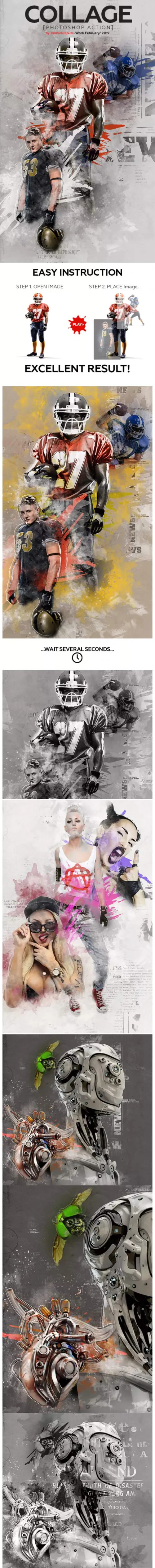 水彩绘制拼贴效果Ps动作下载Collage Photoshop Action