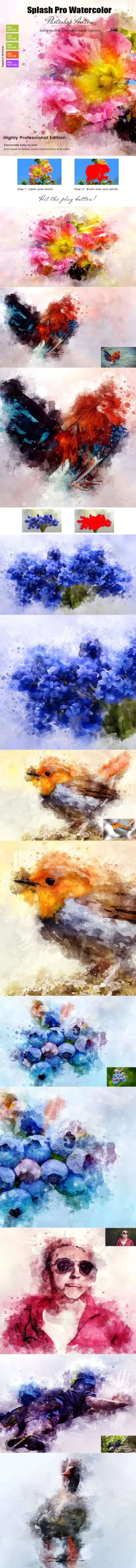 Splash Pro水彩飞溅效果动作下载Splash Pro Watercolor Action