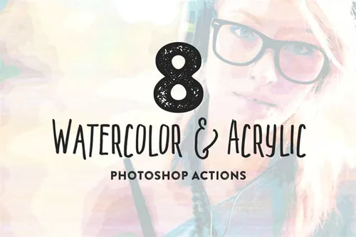 水彩油画纹理图层PS动作 Watercolor  Acrylic Pa