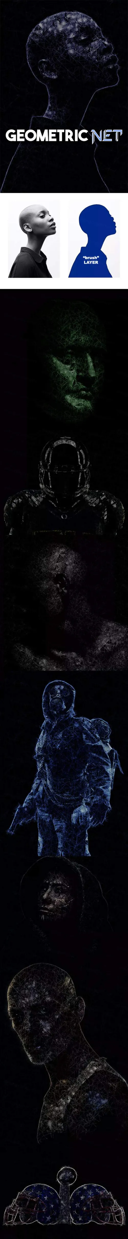 深色感觉的几何多边形图形PS动作Net Photoshop Action