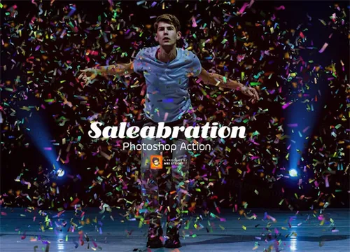 庆祝彩带飘浮元素效果PS动作下载Saleabration Photos