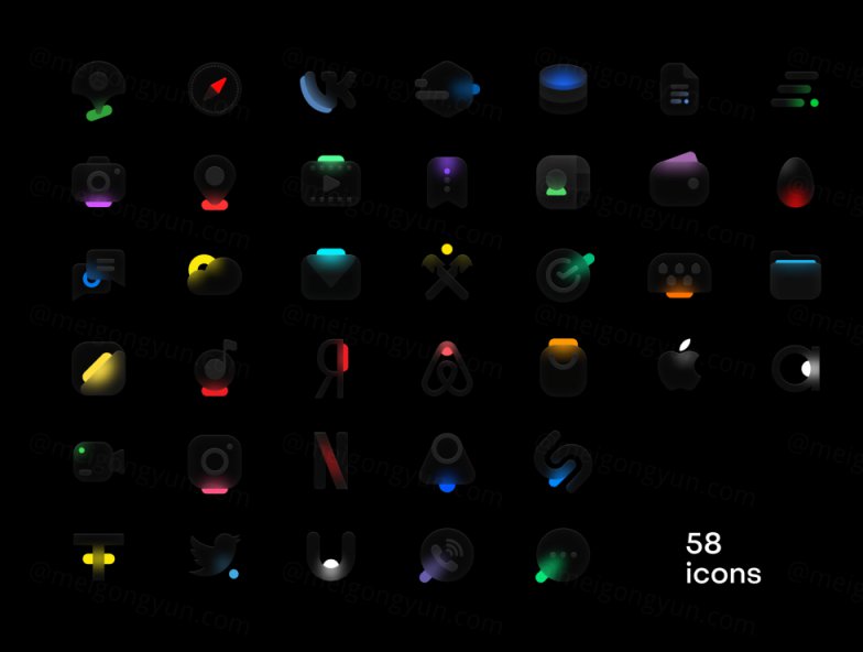 毛玻璃彩色发光风格iOS14图标合辑 Glossy icons