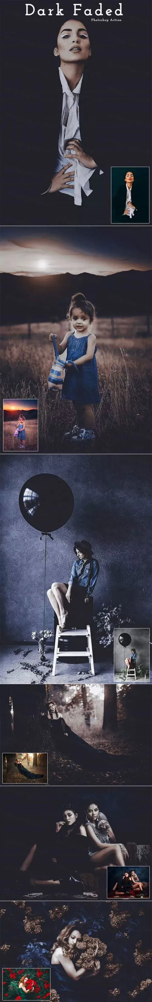 高端的深色渐变照片PS动作文件Dark Faded Photoshop Action