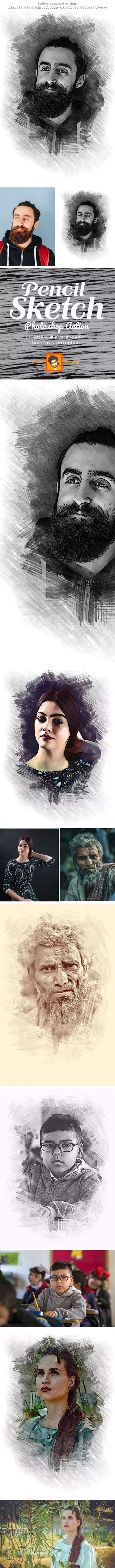 逼真的铅笔特效PS动作文件Pencil Sketch Photoshop Action