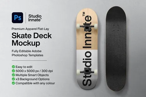 街头潮人滑板运动品牌设计贴图样机模板 Skate Deck - Mockup