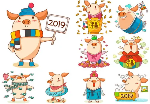 20张最新2019年卡通猪形象插图素材合辑包