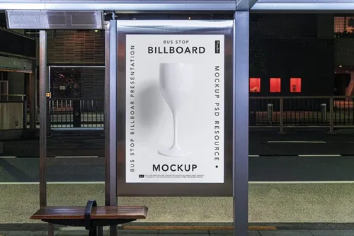 公交站Psd广告牌样机 Bus Stop Psd Billboard Mockup