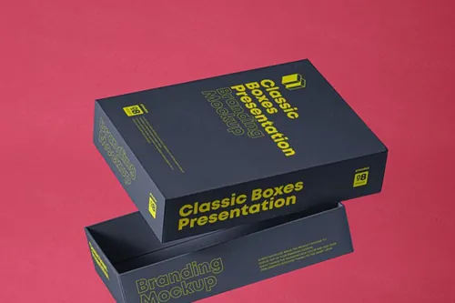 漂浮的两部分psd包装盒模型样机 Classic Psd Boxes Branding Mockup