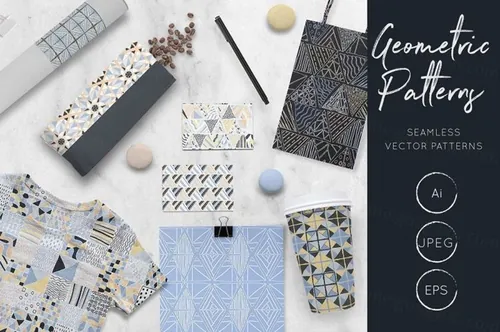手绘几何矢量图形无缝拼接纹理AI矢量素材 Hand Draw