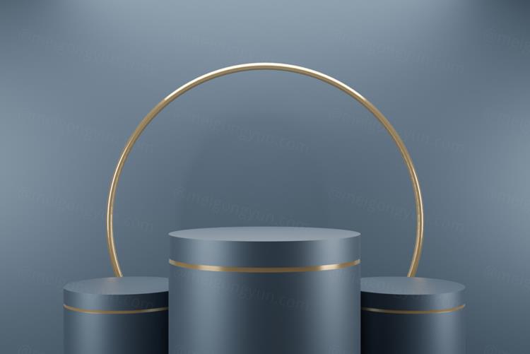 高质量3D渲染简约风产品展示台蓝金色大理石讲台场景高清背景素