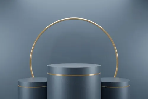 高质量3D渲染简约风产品展示台蓝金色大理石讲台场景高清背景素